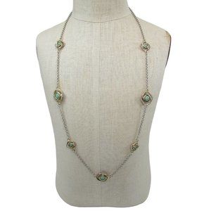 Green Faux Stone Long Necklace Chain 46174